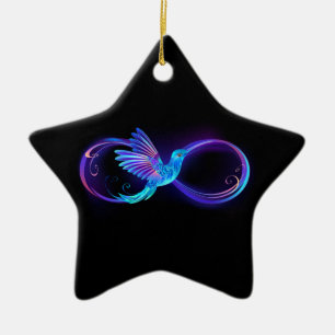 Ornamento De Cerâmica Símbolo Neon Infinity com Hummingbird brilhante