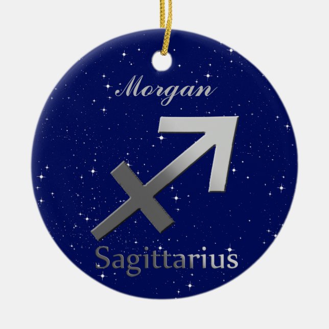 Ornamento De Cerâmica Símbolo Sagittarius de Sinal Sun com Nome (Frente)