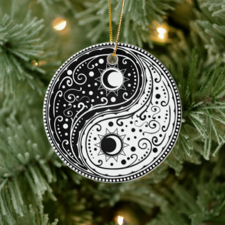 Ornamento De Cerâmica Símbolo yin yang paisley design