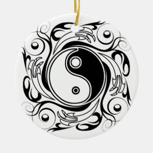 Ornamento De Cerâmica Símbolo Yin & Yang Preto e Branco Estilo Tatuagem