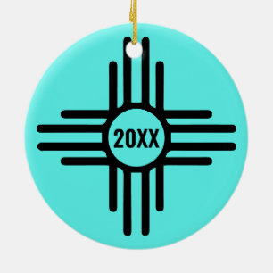 Ornamento De Cerâmica Símbolo Zia Add Christmas Tree Turquoise Holiday