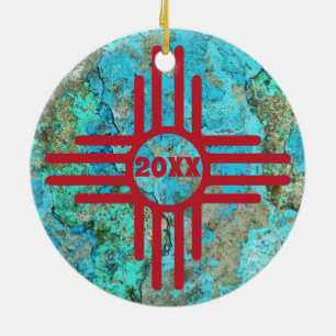 Ornamento De Cerâmica Símbolo Zia Turquoise Ano Árvore de Natal