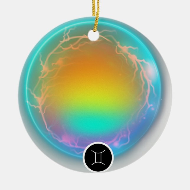 Ornamento De Cerâmica Símbolo Zodiac Moderno Gemini Cita Elemento Ar (Frente)