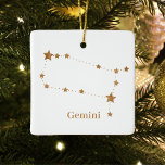 Ornamento De Cerâmica Símbolo Zodiac Moderno Gemini Dourado | Ar de elem<br><div class="desc">Símbolo Zodiac Moderno Gemini Dourado | Ar de elemento</div>