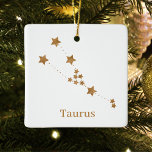 Ornamento De Cerâmica Símbolo Zodiac Moderno Taurus Dourado | Elemento T<br><div class="desc">Símbolo Zodiac Moderno Taurus Dourado | Elemento Terra</div>