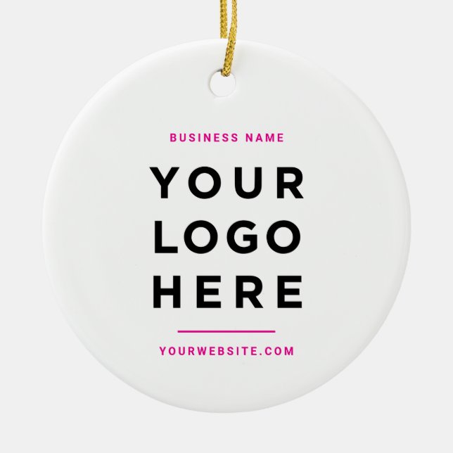 Ornamento De Cerâmica Simple Minimalist | Custom Business Logo Pink (Frente)
