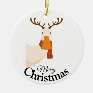 Ornamento De Cerâmica Simples Cartoon Encantado Feliz Pato de Natal