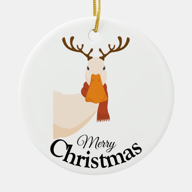 Ornamento De Cerâmica Simples Cartoon Encantado Feliz Pato de Natal (Frente)