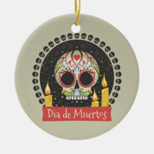 Ornamento De Cerâmica Simples Diâmetro de Muertos Crânio & velas do