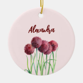 Ornamento De Cerâmica Simples Elegante Alliums Rosa Aquarela Flor