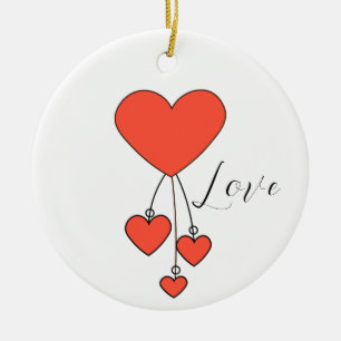 Ornamento De Cerâmica Simples ilustração com corações escarlate Love