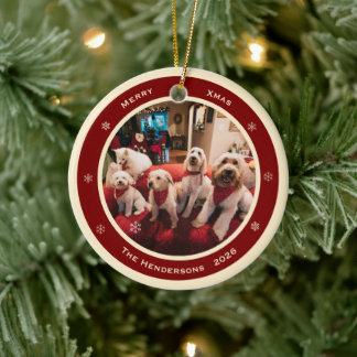Ornamento De Cerâmica Simples Saudação e Ano de Foto Personalizada Rústi