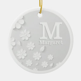 Ornamento De Cerâmica Sinais brancos, florais, gravados, personalizados