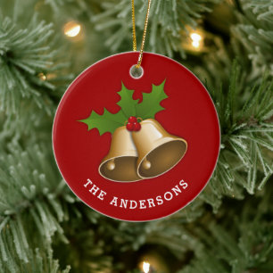 Ornamento De Cerâmica Sinais de Natal com O cerâmico Holly Personaliza