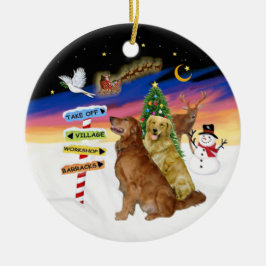 Ornamento De Cerâmica Sinais de Natal - Dois Golden Retrievers