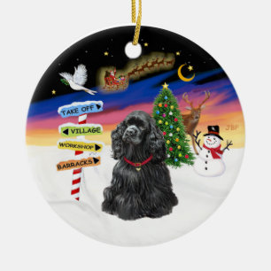 Ornamento De Cerâmica Sinais de Natal - Espanhol de Cocker Preto