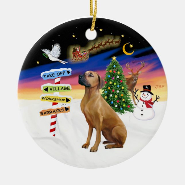 Ornamento De Cerâmica Sinais de Natal - Rhodeisn Ridgeback (Frente)