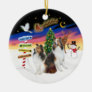 Ornamento De Cerâmica Sinais de Xmas - Duas Shetland Sheepdogs (D-L)