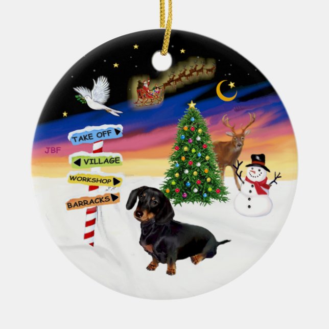 Ornamento De Cerâmica Sinais Xmas - Black-Tan Dachshund #14 (Frente)