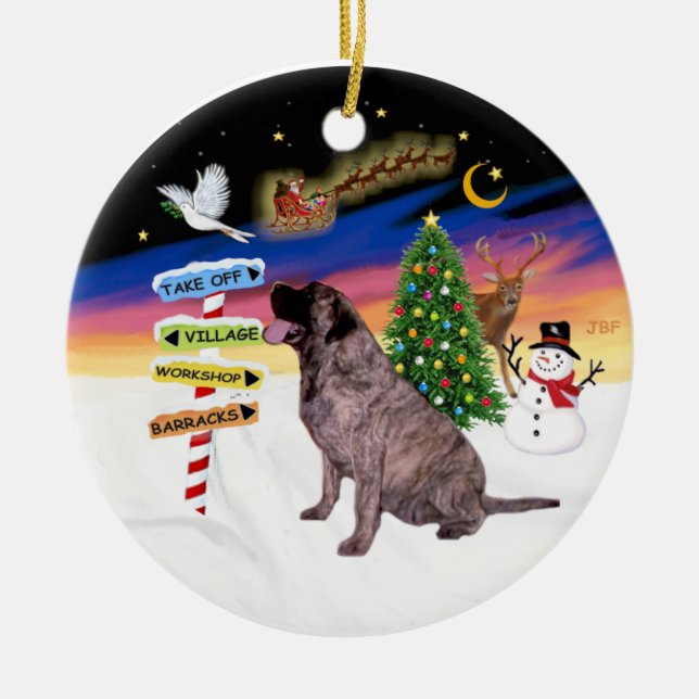 Ornamento De Cerâmica Sinais Xmas - Brindle Bull Mastiff (Frente)