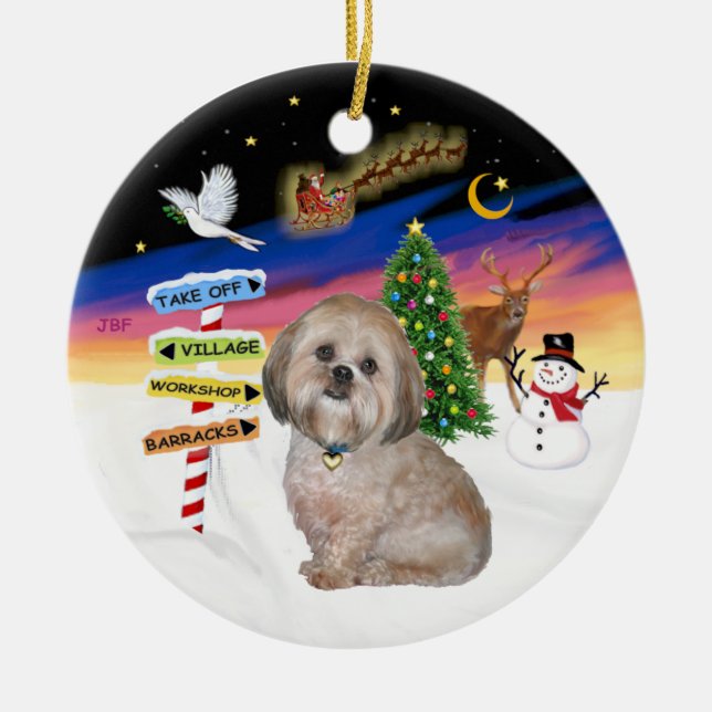 Ornamento De Cerâmica Sinais Xmas - Lhasa Apso (L) (Frente)