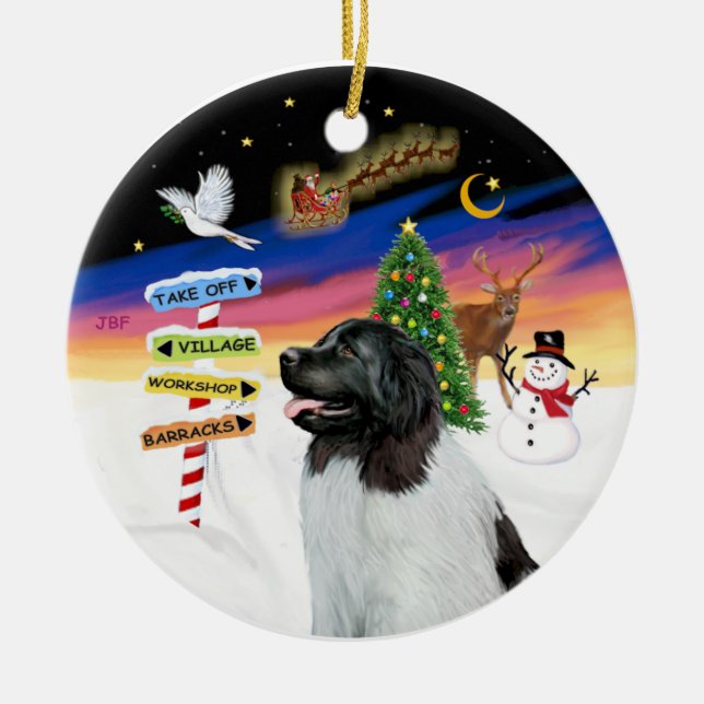 Ornamento De Cerâmica Sinais Xmas - Newfie Landseer (Frente)
