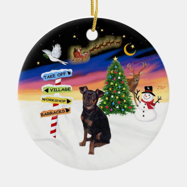 Ornamento De Cerâmica Sinais Xmas - Pinscher Miniatura (natural) (Frente)
