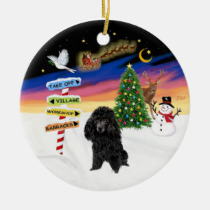 Ornamento De Cerâmica Sinais Xmas - Poodle de Brinquedo Preto