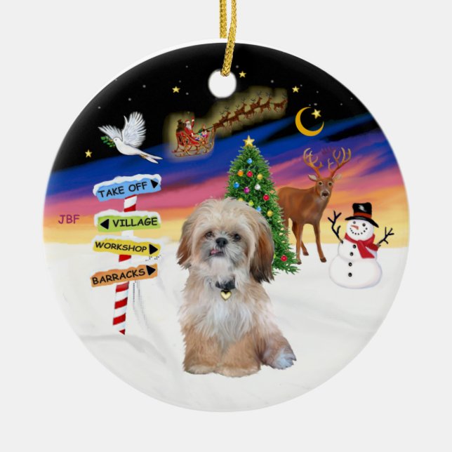 Ornamento De Cerâmica Sinais Xmas - Shih Tzu (P) (Frente)