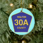 Ornamento De Cerâmica Sinal da Highway 30A Walton County Florida<br><div class="desc">Quando você vê o sinal da Estrada Cênica 30A, você sabe que você está dirigindo para seu paraíso de praia na costa do Golfo - Duna Allen Beach, Papais noeis Rosa Beach, Blue Mountain Beach, Grayton Beach, WaterColor, Seaside, Seagrove Beach, Rosemary Beach. . . Celebre-o e veja quem o reconhece!...</div>
