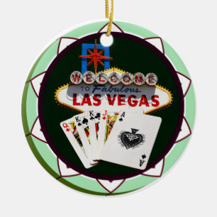 Ornamento De Cerâmica Sinal De Las Vegas E Duas Chamadas Poker Chip