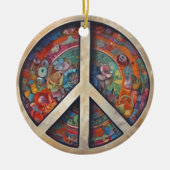 Ornamento De Cerâmica Sinal de Paz - Arte Pop (Frente)
