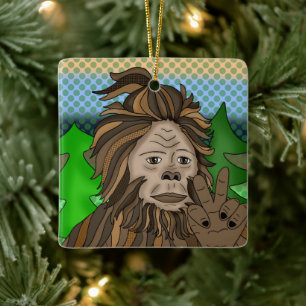 Ornamento De Cerâmica Sinal de Paz Bigfoot Sasquatch Natal