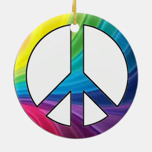 Ornamento De Cerâmica Sinal de Paz Colorido com impressão em 2 lados - E