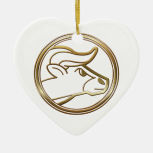 Ornamento De Cerâmica Sinal Dourado da astrologia de Bull do zodíaco do