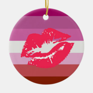Ornamento De Cerâmica Sinalizador do Orgulho Lésbico Lipstick