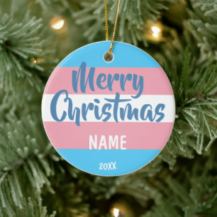 Ornamento De Cerâmica Sinalizador Transgênero Personalizado Natal
