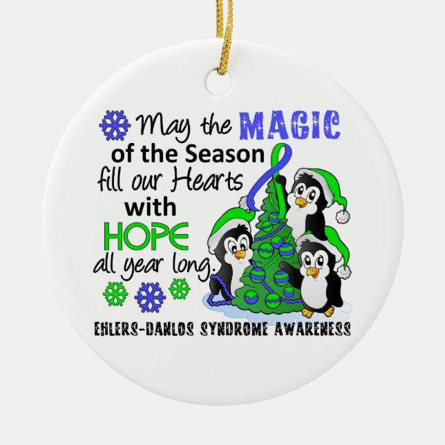 Ornamento De Cerâmica Síndrome EDS de Ehlers Danlos dos pinguins do (Frente)
