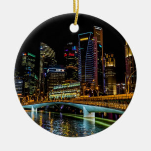 Ornamento De Cerâmica Singapura - Skyline, Luzes Noturnas