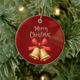 Ornamento De Cerâmica Sinos de Natal Dourados Arte Vermelha de Férias