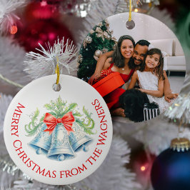 Ornamento De Cerâmica Sinos prateados aquarela arco vermelho Natal foto
