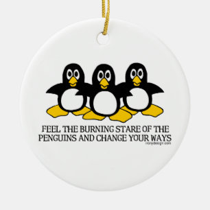 Ornamento De Cerâmica Sinta o olhar fixo ardente dos pinguins