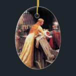 Ornamento De Cerâmica Sir Lancelot e Guinevere nas Escadas<br><div class="desc">Lancelot e Guinevere nas escadas com arco e rosas no fundo. Vintage belas artes em dominio público.</div>