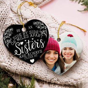 Ornamento De Cerâmica Sisters Connected At Heart Photo Keepsake Black