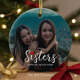 Ornamento De Cerâmica Sisters Connected At Heart Photo Keepsake White