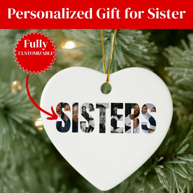 Ornamento De Cerâmica Sisters Photo Collage Ornament Gift (Sisters Photo Collage Ornament Gift)