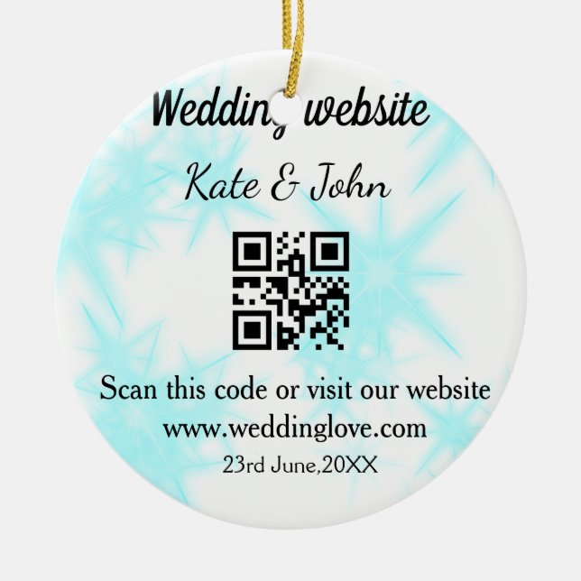 Ornamento De Cerâmica site de casamento simples minimal QR code adicione (Frente)