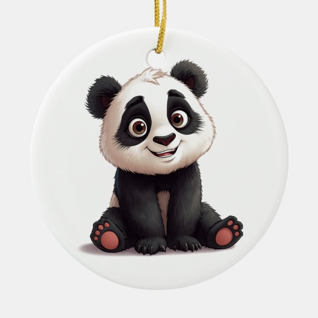 Ornamento De Cerâmica Sitting Panda Bear Cartoon Illustration Artwork (Frente)