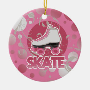 Ornamento De Cerâmica Skate de rolo cor-de-rosa do redemoinho da bolha,