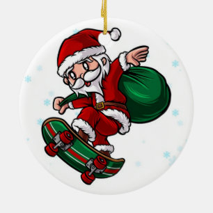Ornamento De Cerâmica Skateboard Santa Claus